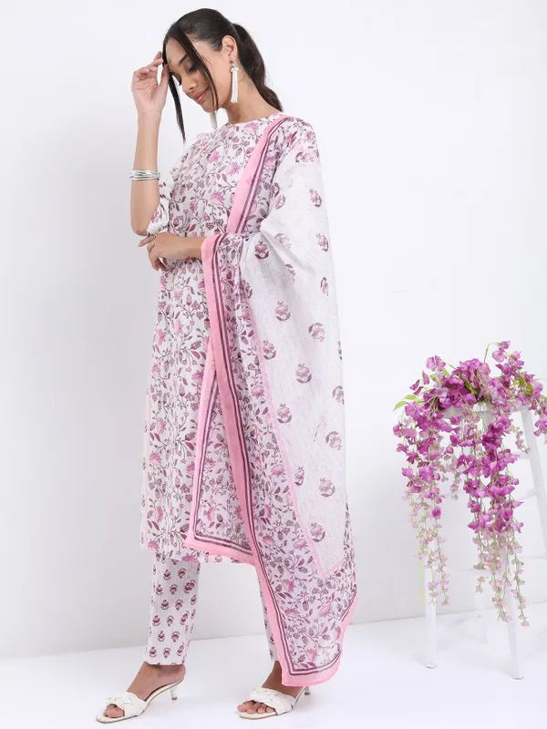  Vishudh Women White Printed Kurta Sets