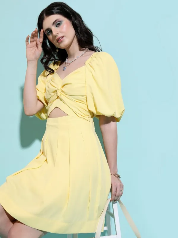  Tokyo Talkies Women Yellow Solid Fit And Flare Dresses