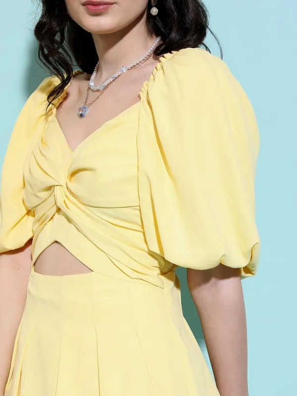  Tokyo Talkies Women Yellow Solid Fit And Flare Dresses