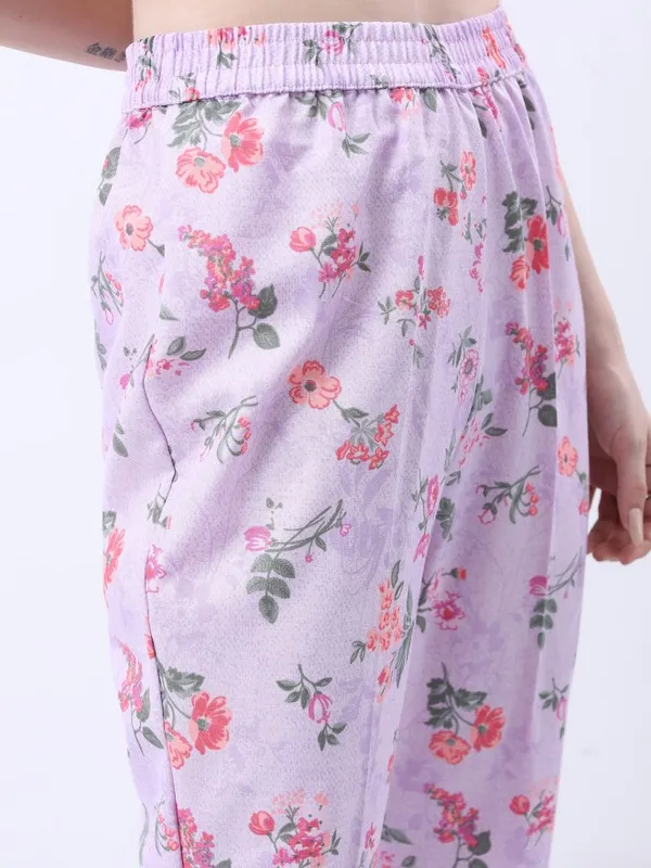 Vishudh Women Lavender Printed Brocade Kurta With Trouser And Dupatta