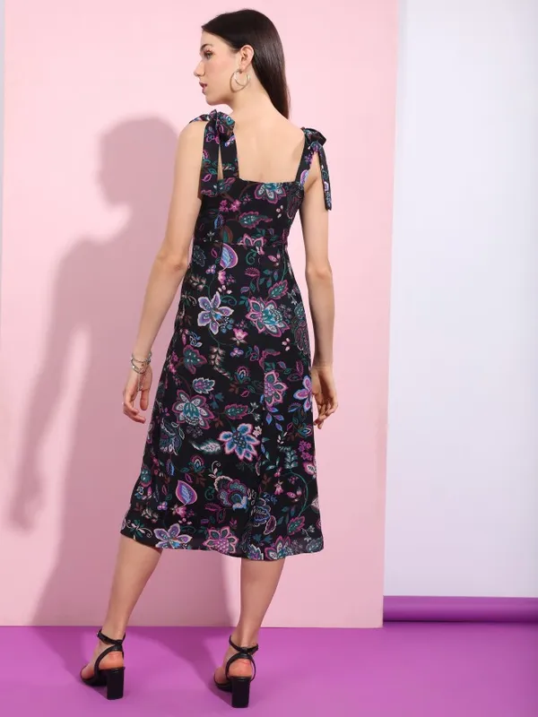 Tokyo Talkies Women Black Printed A-Line Dress