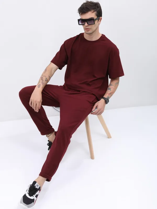  Ketch Men Maroon Regular Fit Track Pants