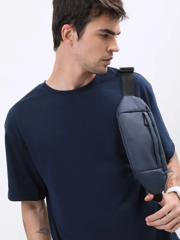  Ketch Men Navy Blue Solid Round Neck T-Shirts