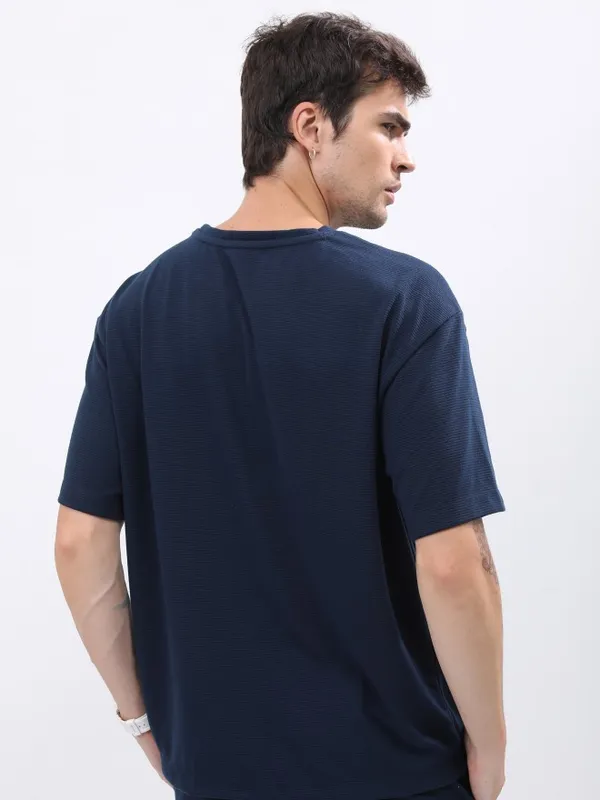  Ketch Men Navy Blue Solid Round Neck T-Shirts