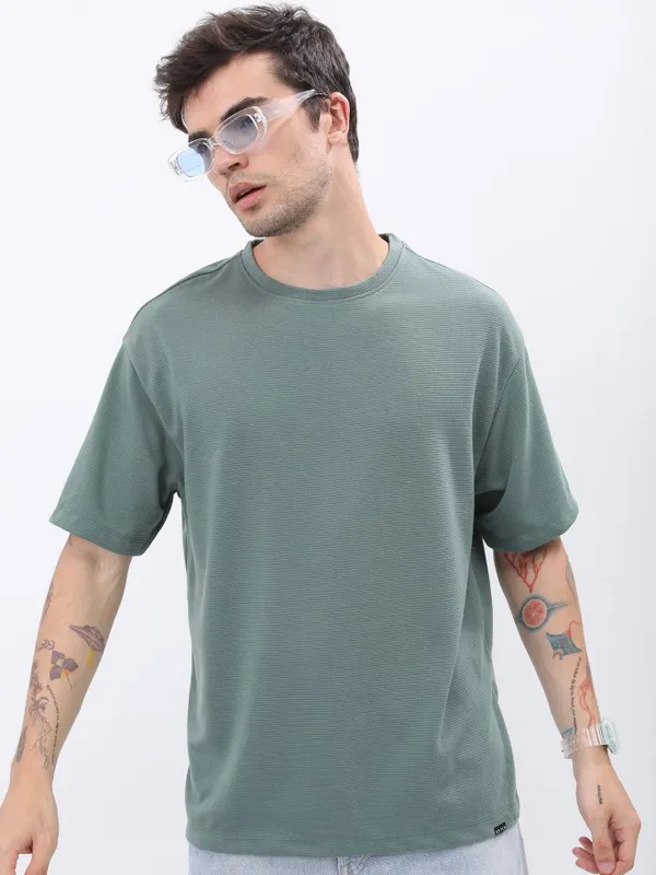 Ketch Men Green Solid Round Neck T-Shirts