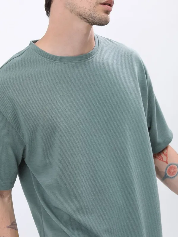  Ketch Men Green Solid Round Neck T-Shirts