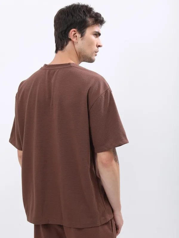  Ketch Men Brown Solid Round Neck T-Shirts