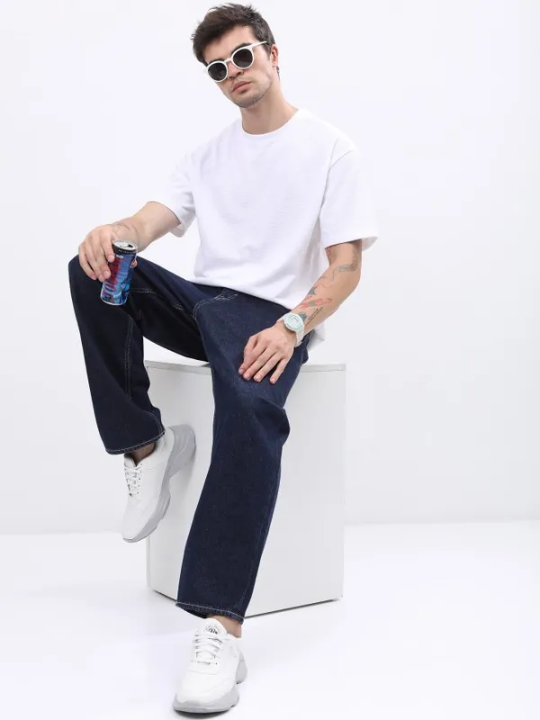 Highlander Men Structured White Solid Oversized Fit T-Shirt