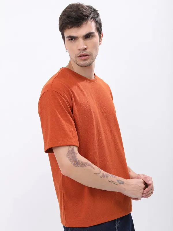  Highlander Men Terracotta Solid Round Neck T-Shirts