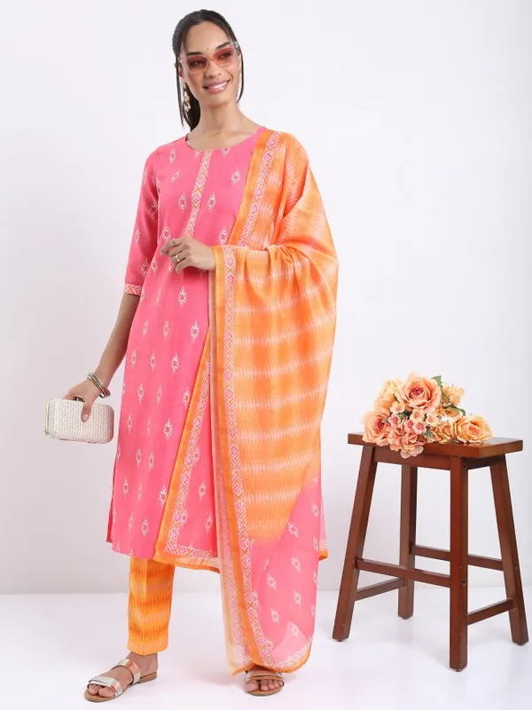  Ketch Women Pink Printed Kurta Sets