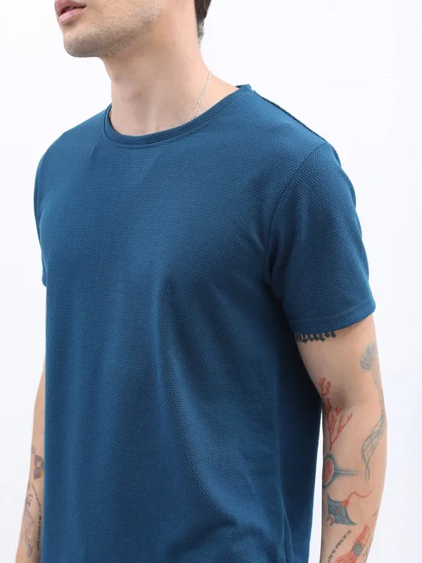  Highlander Men Teal Solid Round Neck T-Shirts