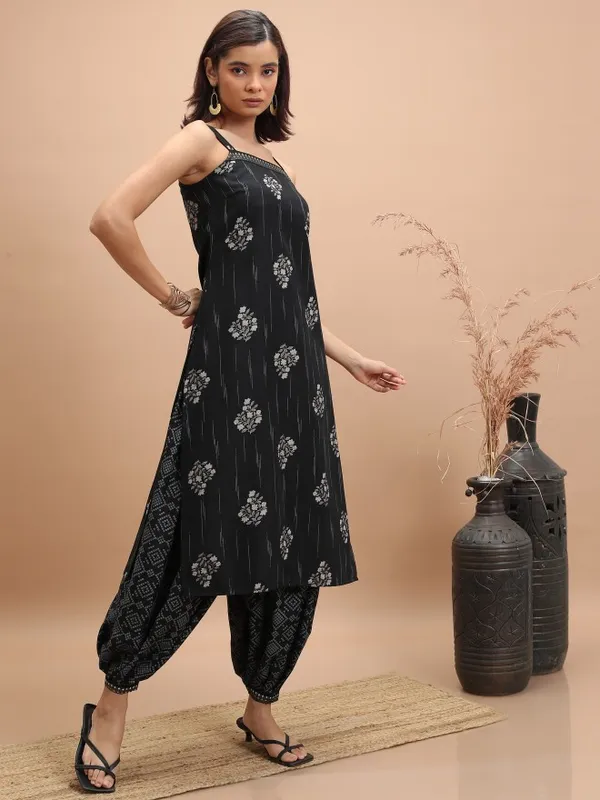 Vishudh Women Black Printed Kurta With Trouser And Dupatta