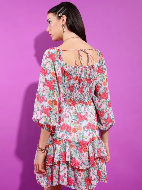 Tokyo Talkies Women Pink Printed Fit And Flare Dress