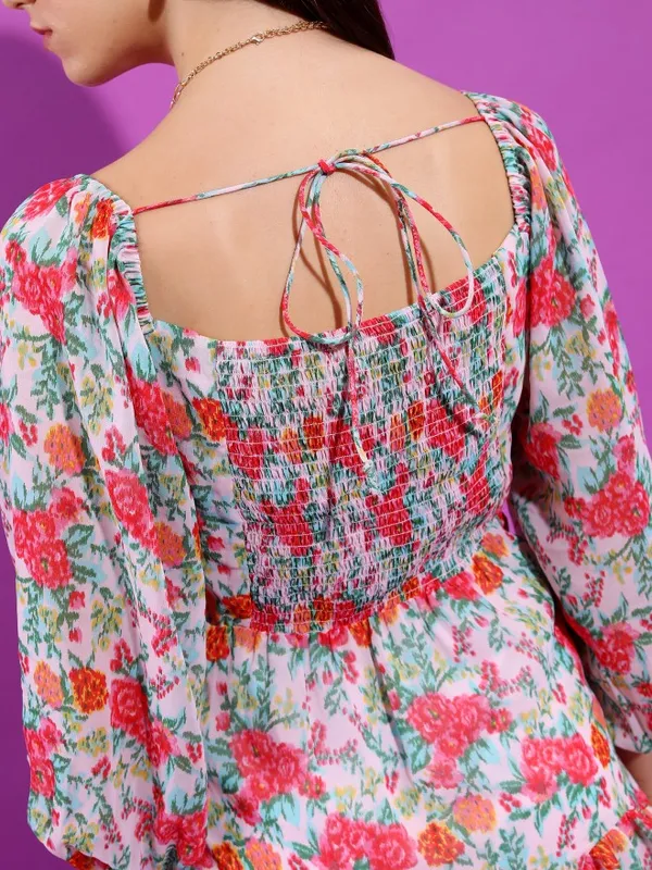 Tokyo Talkies Women Pink Printed Fit And Flare Dress