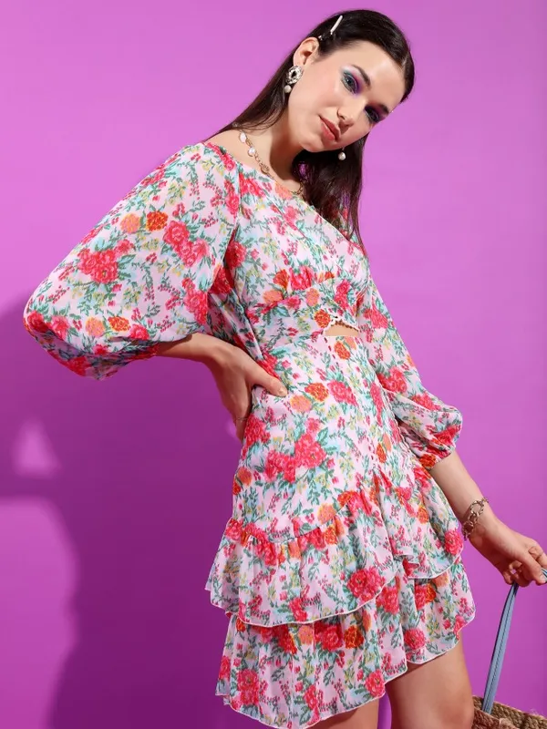 Tokyo Talkies Women Pink Printed Fit And Flare Dress