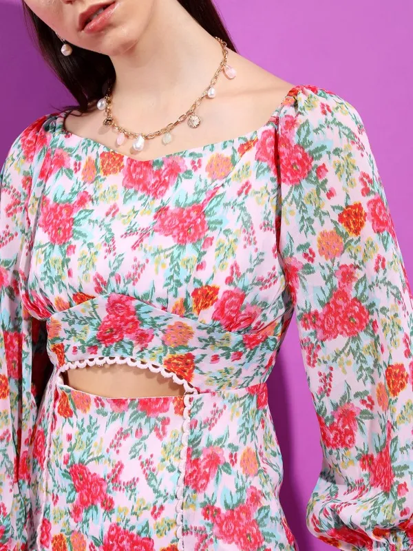 Tokyo Talkies Women Pink Printed Fit And Flare Dress