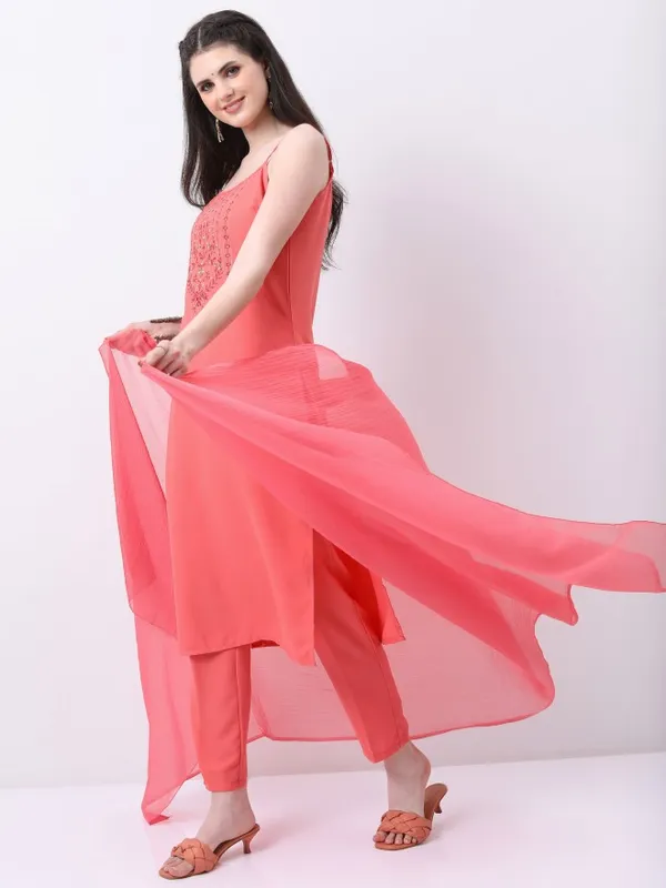  Ketch Women Peach Self Design Kurta Sets
