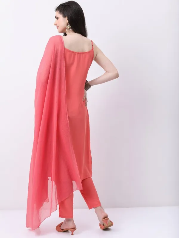 Ketch Women Peach Self Design Kurta Sets