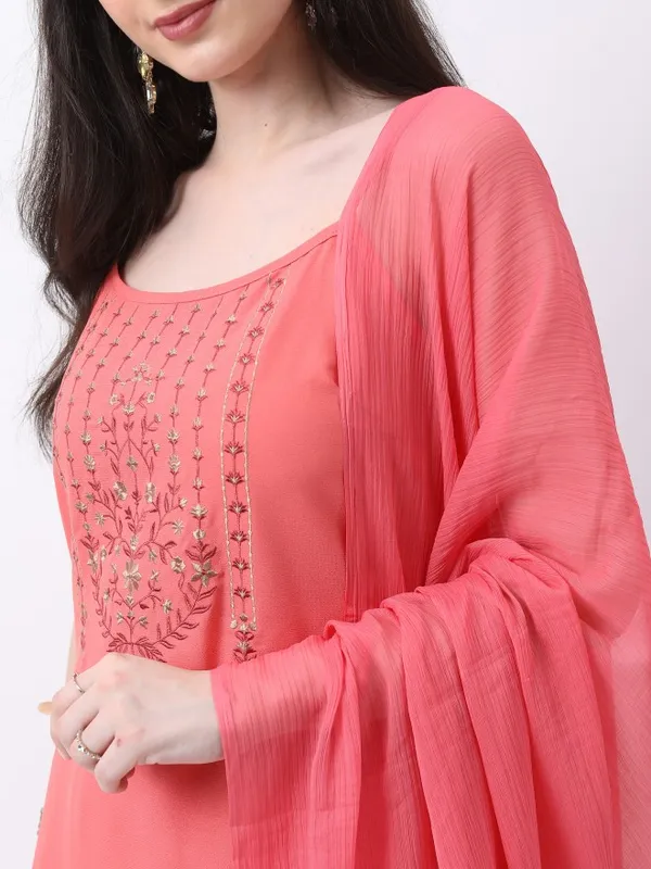  Ketch Women Peach Self Design Kurta Sets