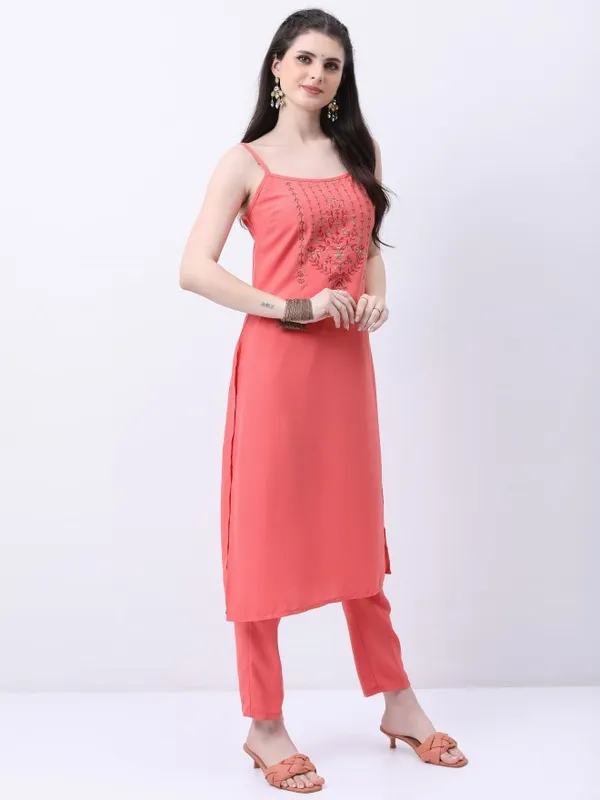  Ketch Women Peach Self Design Kurta Sets