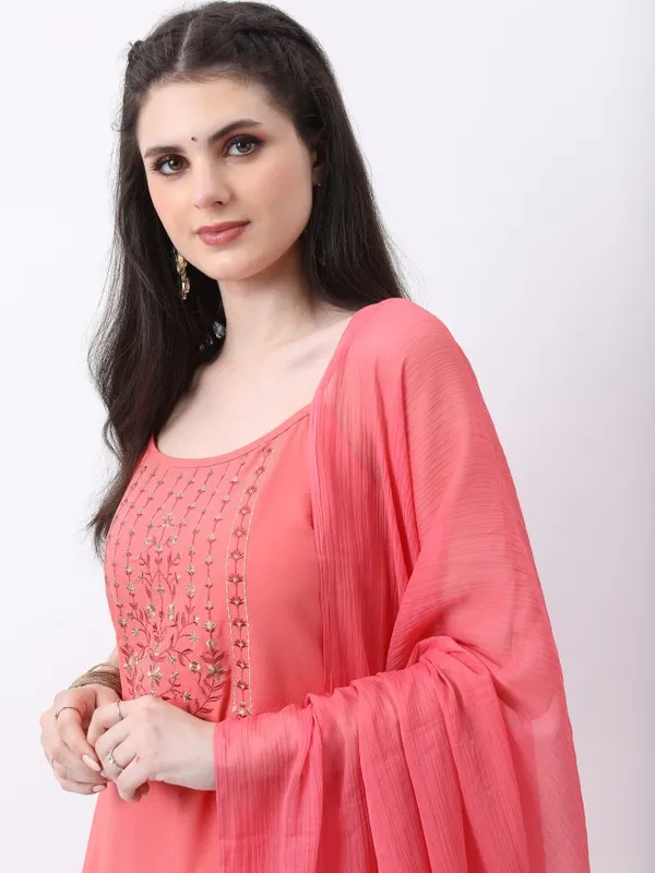  Ketch Women Peach Self Design Kurta Sets