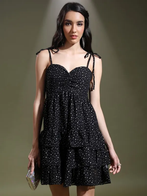  Tokyo Talkies Women Black Self Design Fit And Flare Dresses