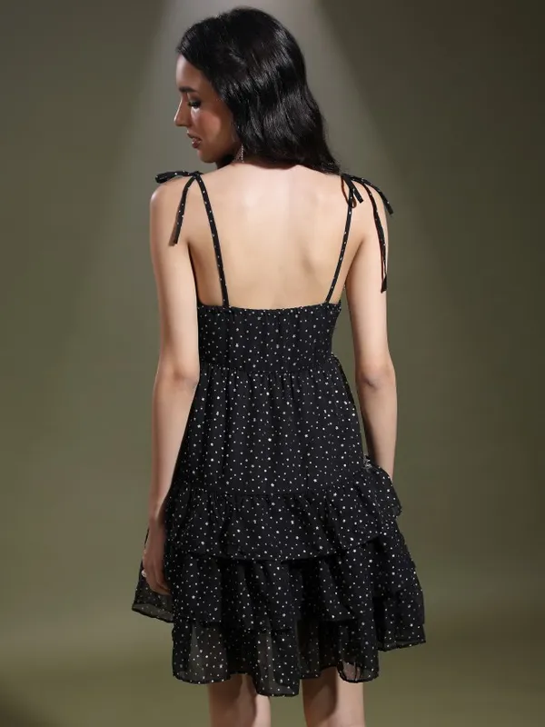  Tokyo Talkies Women Black Self Design Fit And Flare Dresses