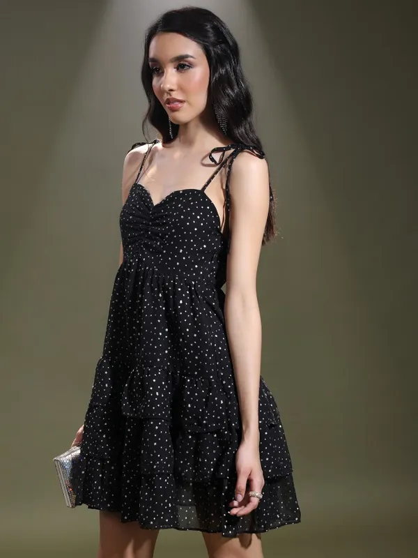  Tokyo Talkies Women Black Self Design Fit And Flare Dresses
