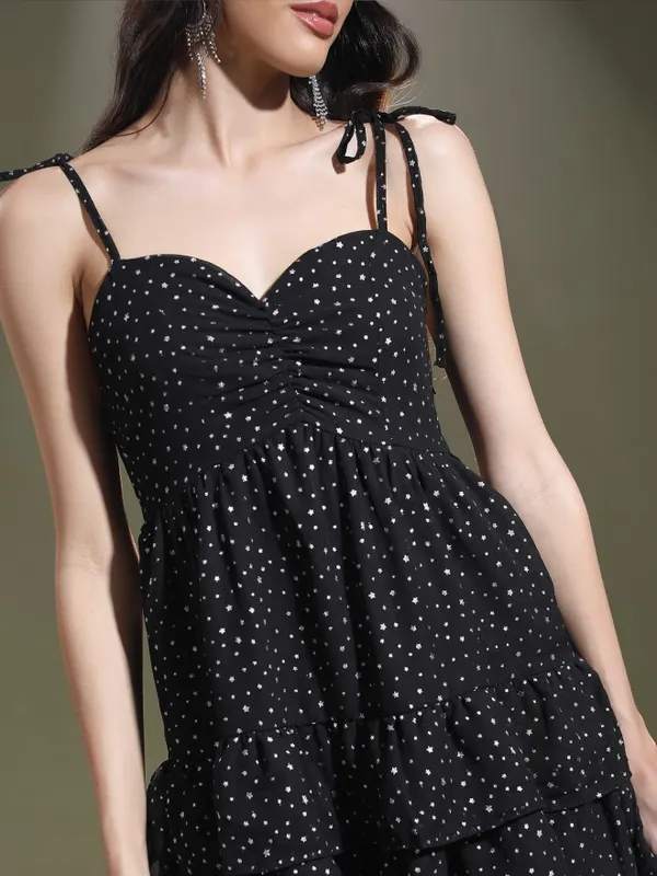  Tokyo Talkies Women Black Self Design Fit And Flare Dresses
