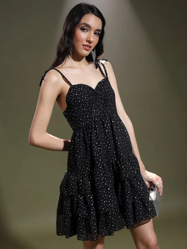  Tokyo Talkies Women Black Self Design Fit And Flare Dresses
