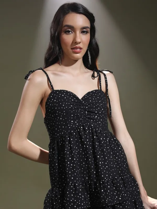  Tokyo Talkies Women Black Self Design Fit And Flare Dresses