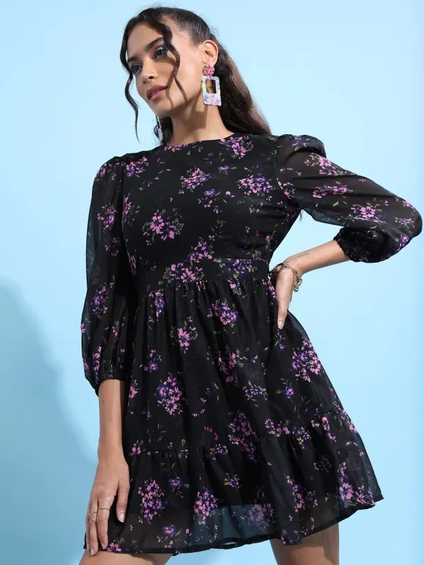  Tokyo Talkies Women Black Printed Fit And Flare Dresses