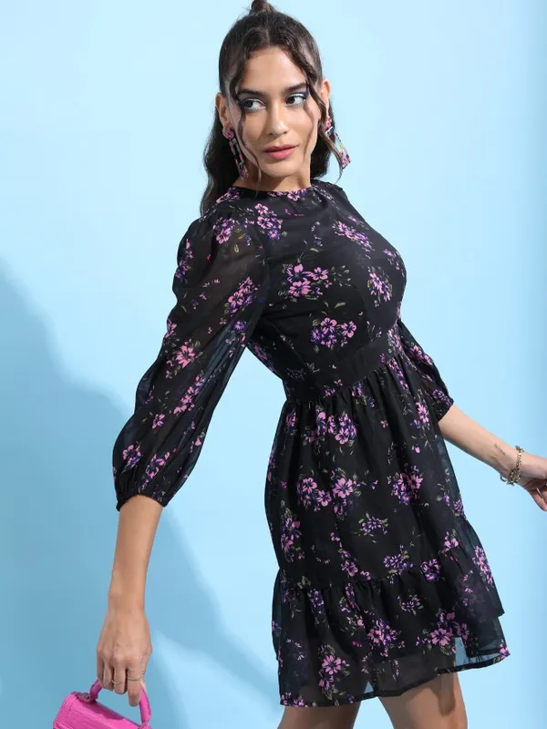  Tokyo Talkies Women Black Printed Fit And Flare Dresses