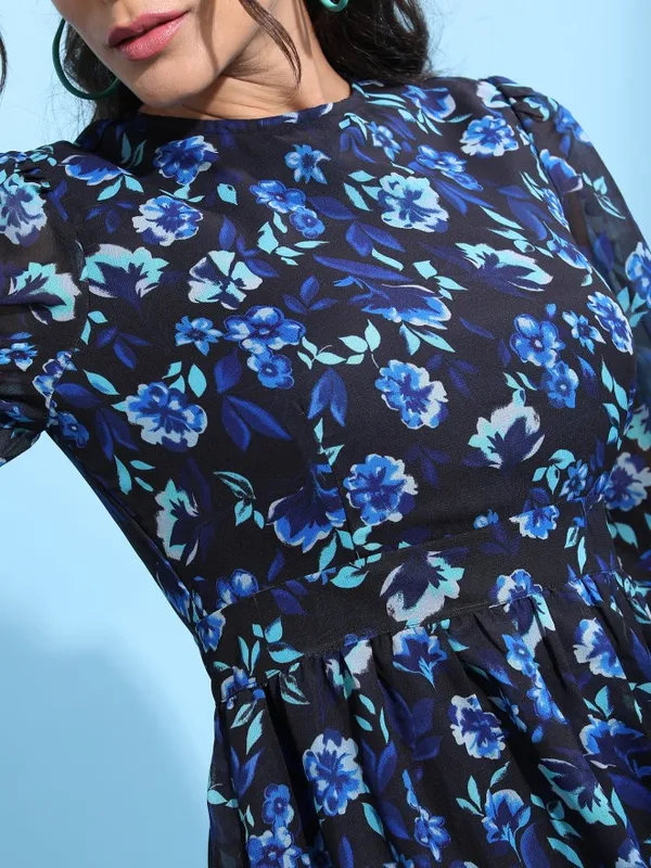  Tokyo Talkies Women Blue Printed Fit And Flare Dresses