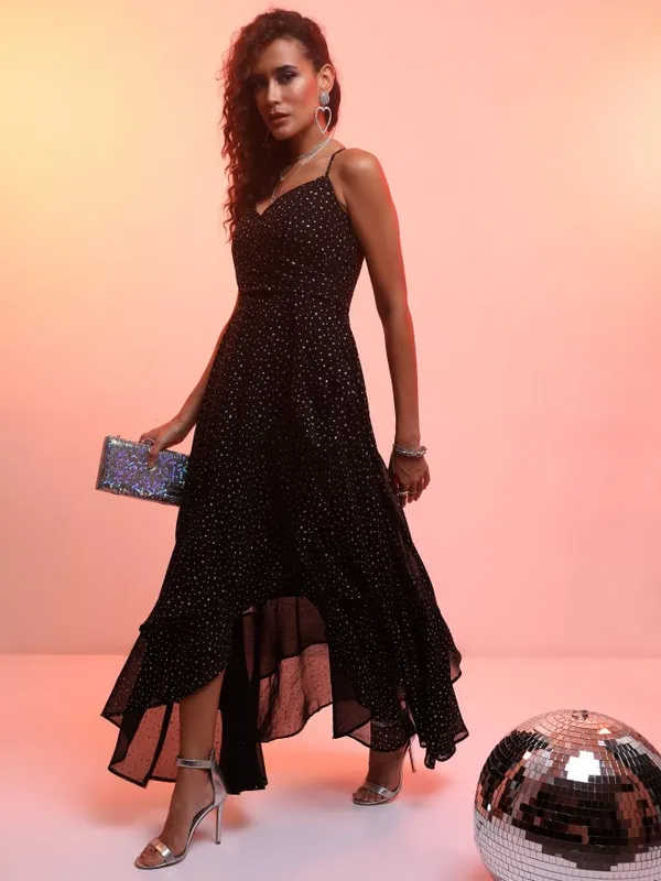 Tokyo Talkies Women Black Printed Maxi Dress