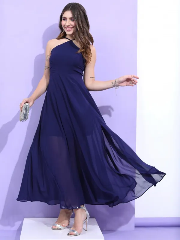  Tokyo Talkies Women Navy Blue Solid Fit And Flare Dresses