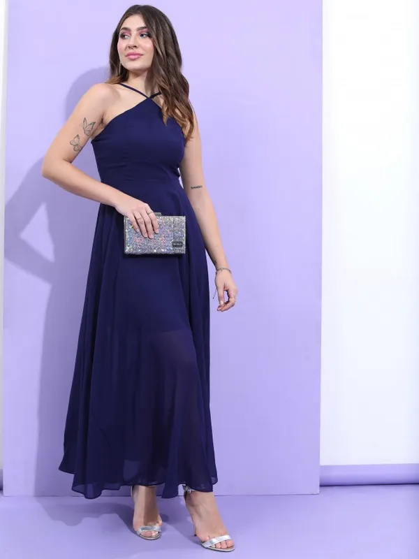  Tokyo Talkies Women Navy Blue Solid Fit And Flare Dresses