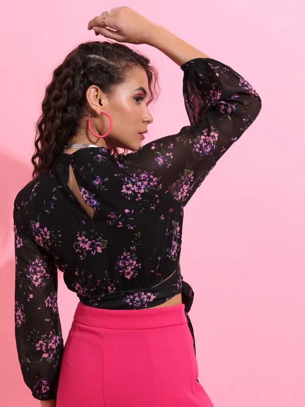  Ketch Women Black Printed Regular Tops