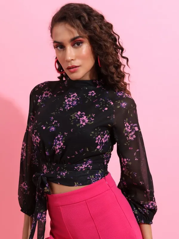  Ketch Women Black Printed Regular Tops