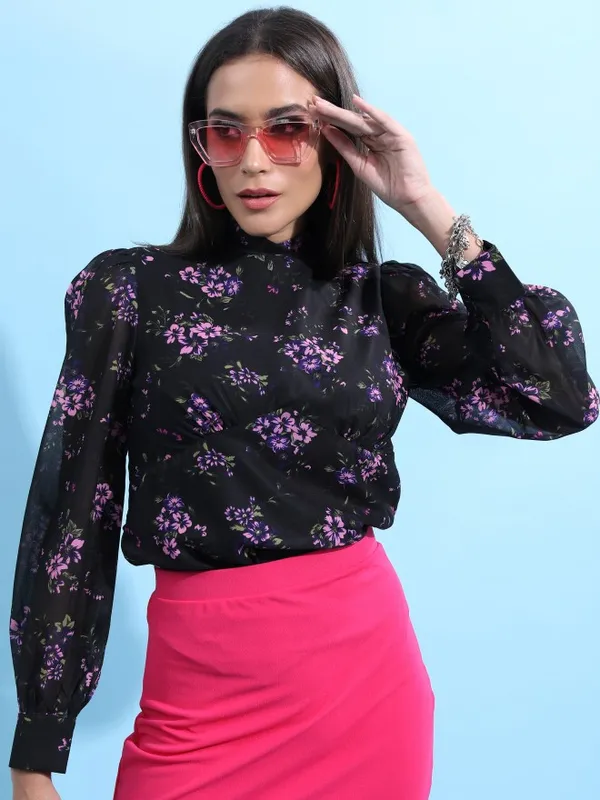  Tokyo Talkies Women Black Printed Regular Tops