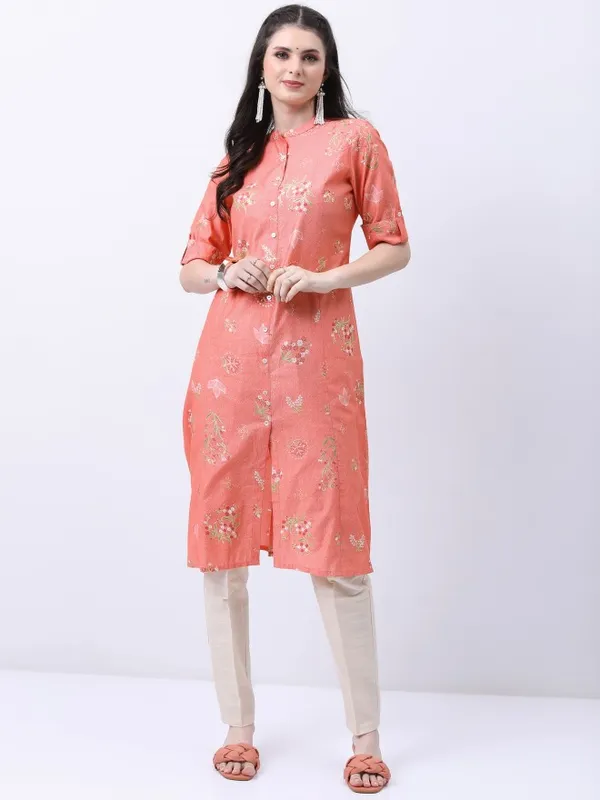  Ketch Women Peach Printed Straight Kurtas