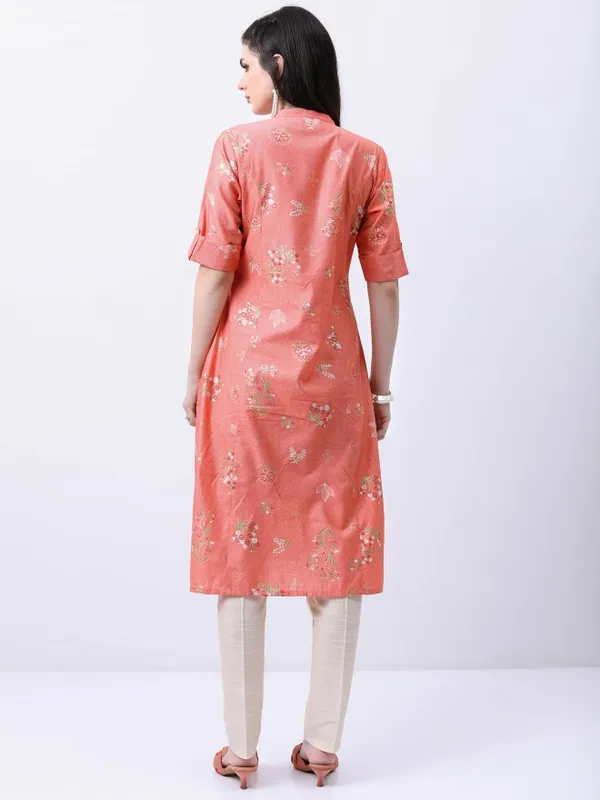  Ketch Women Peach Printed Straight Kurtas