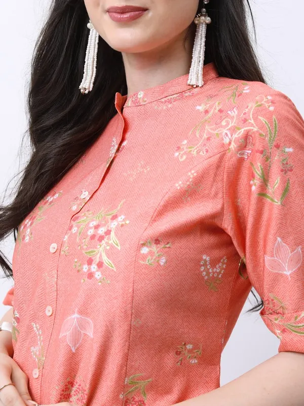  Ketch Women Peach Printed Straight Kurtas