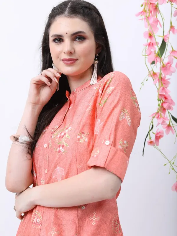  Ketch Women Peach Printed Straight Kurtas