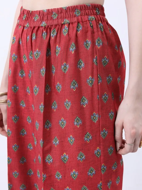 Vishudh Women Red Printed Kurta With Palazzo And Dupatta