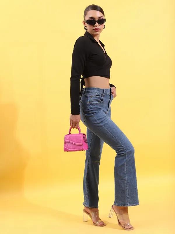 Tokyo Talkies Women Black Solid Wrap Top