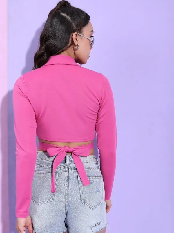 Tokyo Talkies Women Pink Solid Wrap Top