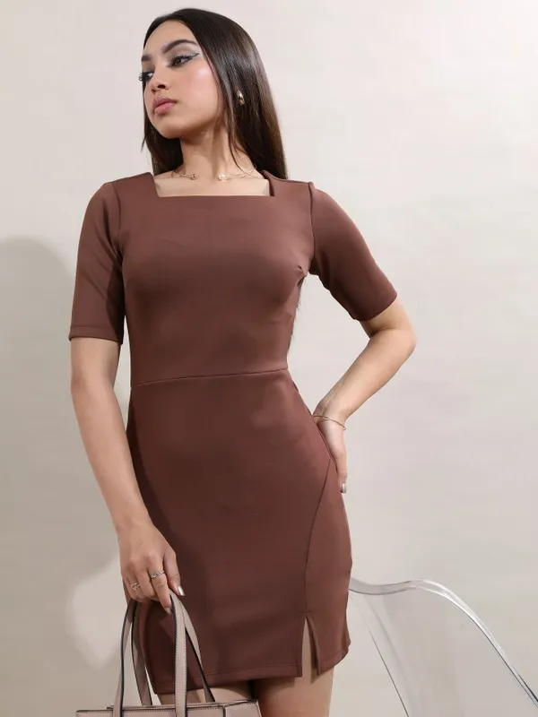 Tokyo Talkies Women Brown Solid Bodycon Dress