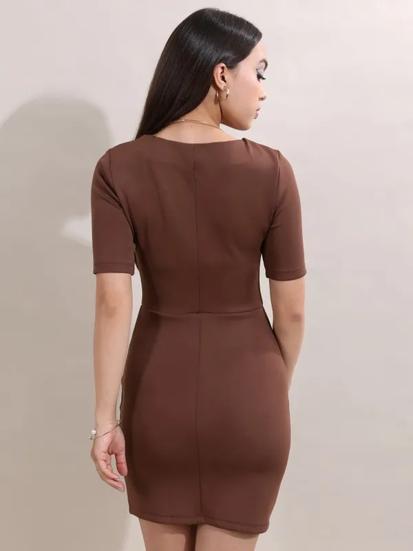 Tokyo Talkies Women Brown Solid Bodycon Dress