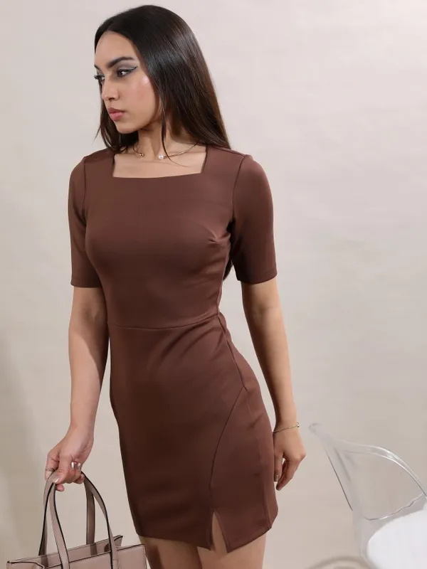 Tokyo Talkies Women Brown Solid Bodycon Dress